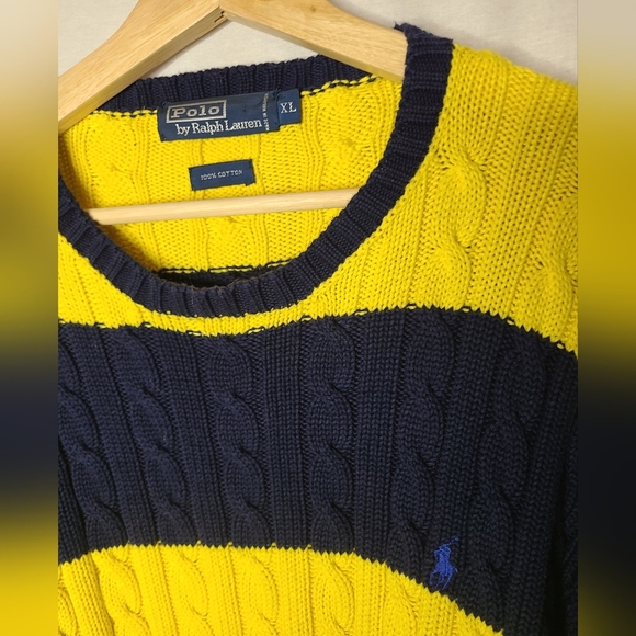 POLO RALPH LAUREN cable knit yellow and navy sweater Size XL womens - Picture 4 of 4